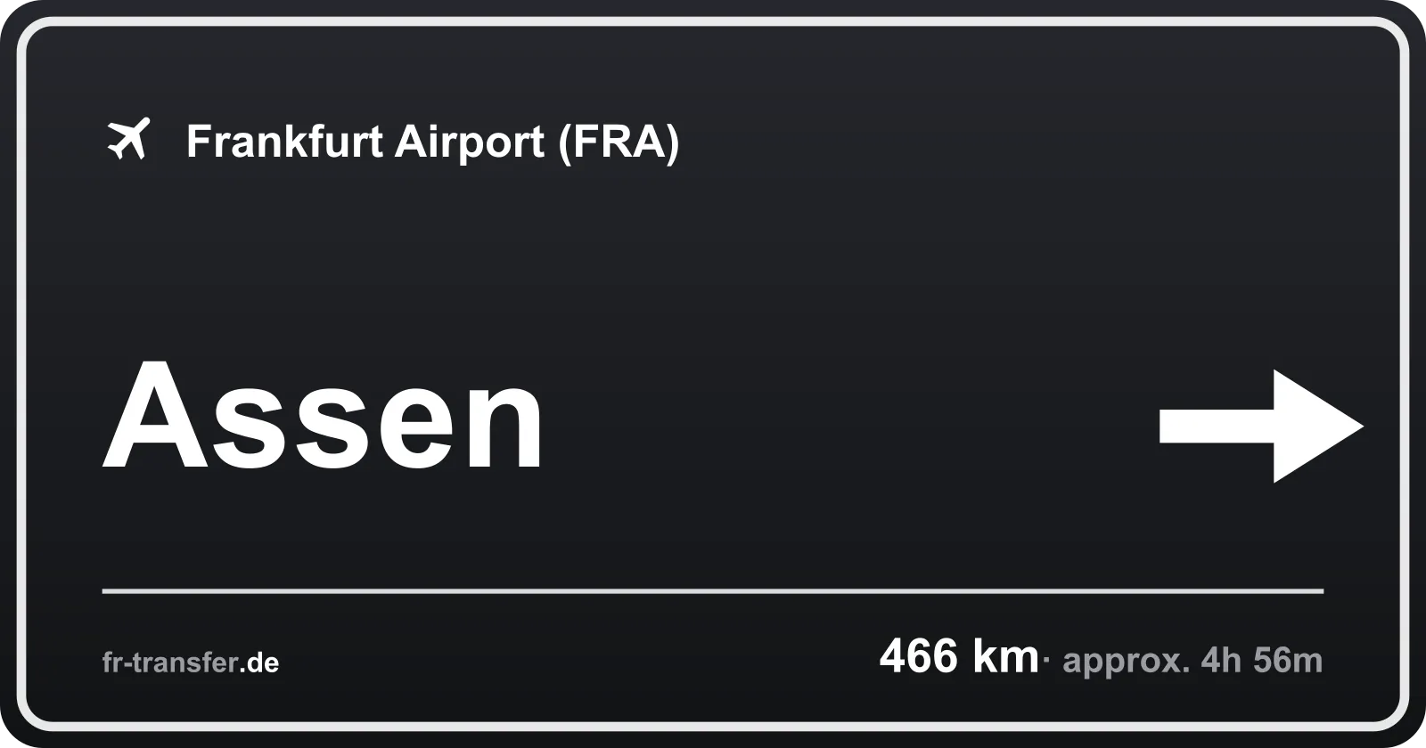 Route sign Assen – Frankfurt Airport
