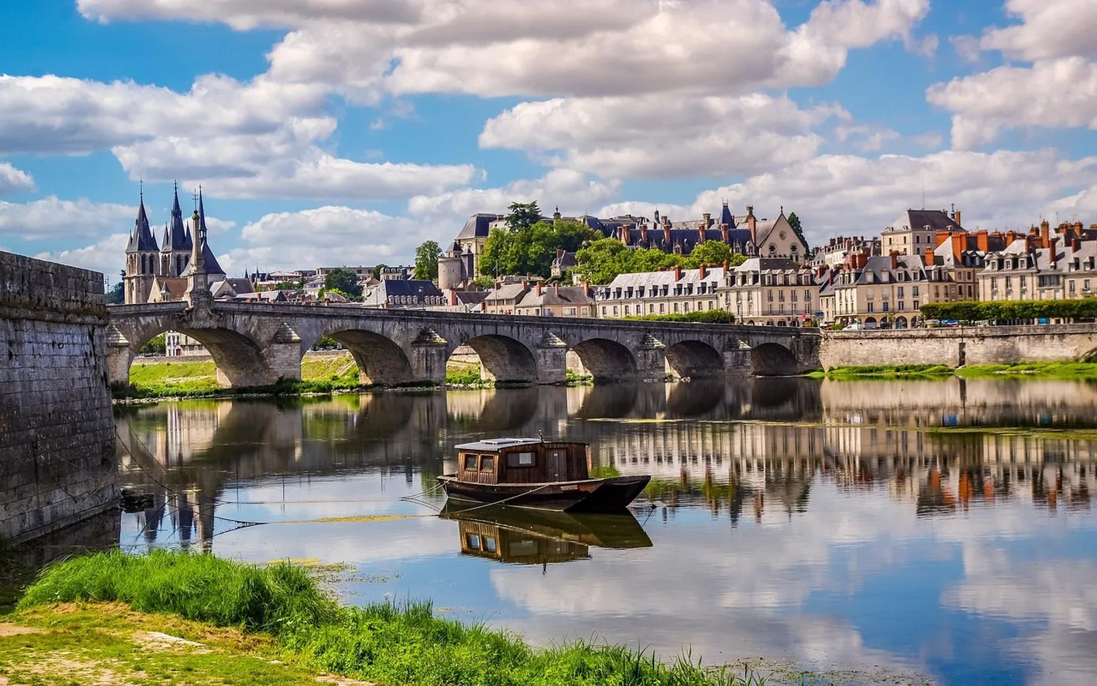 france, blois, loire, bridge, nature, boat, summer, flow