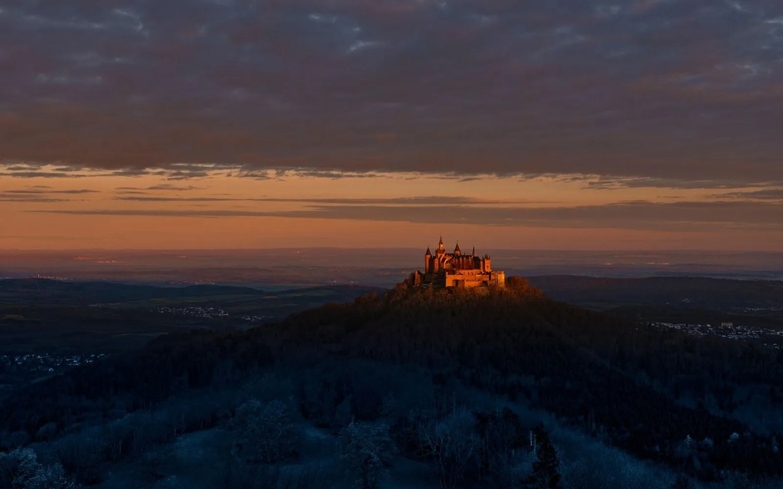 castle, hohenzollern, schwäbische alp, baden-württemberg, fortress, monument, sunset, sunrise, burg, tourism, architecture, travel, historically, fort, germany, middle age, night, sky, light, sightseeing, schloss, famous