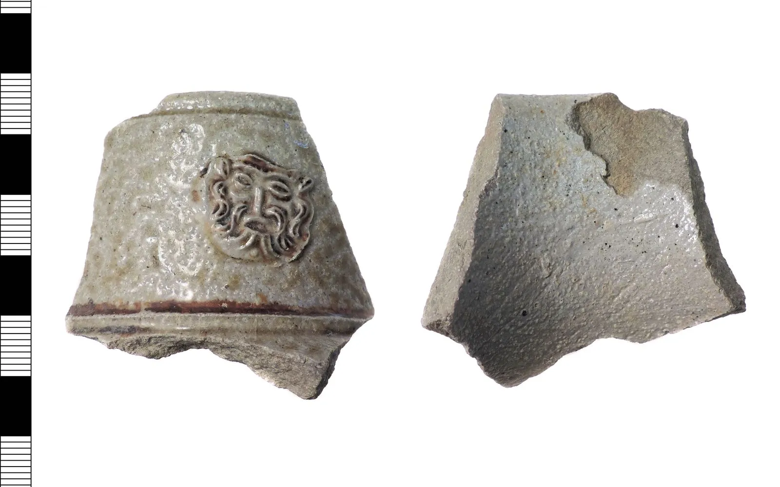 <div class='fn'> A Post Medieval ceramic rim sherd from a stoneware mug, from Frechen, Germany, dating to the late 16th century.</div>