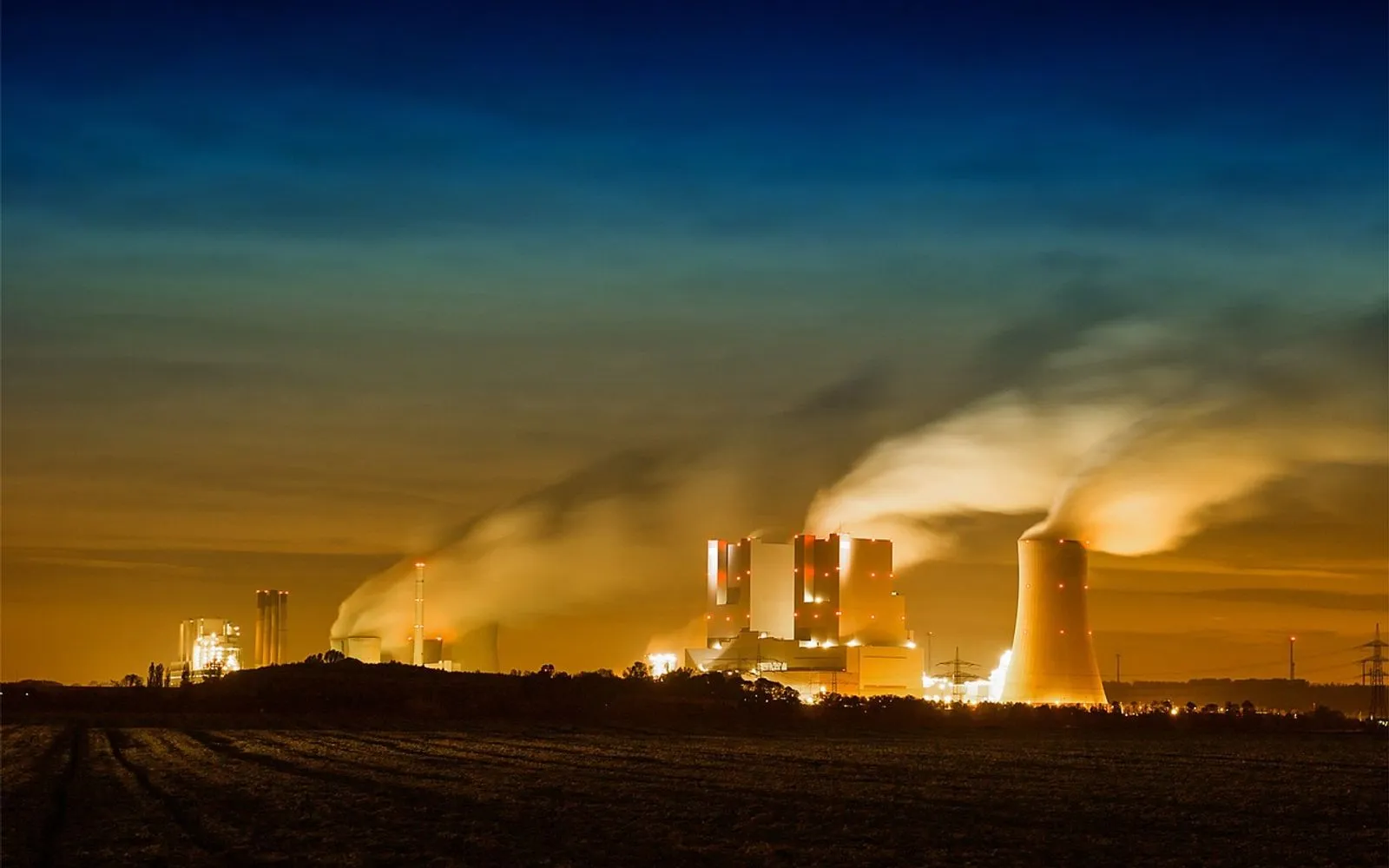 rwe, power plant, clouds, heaven, industry, chimney, electricity, factory, environment, nature, steam, cooling towers, technology, energy, germany, power generation, coal-fired power station, energy generation, grevenbroich, sunset, brown coal