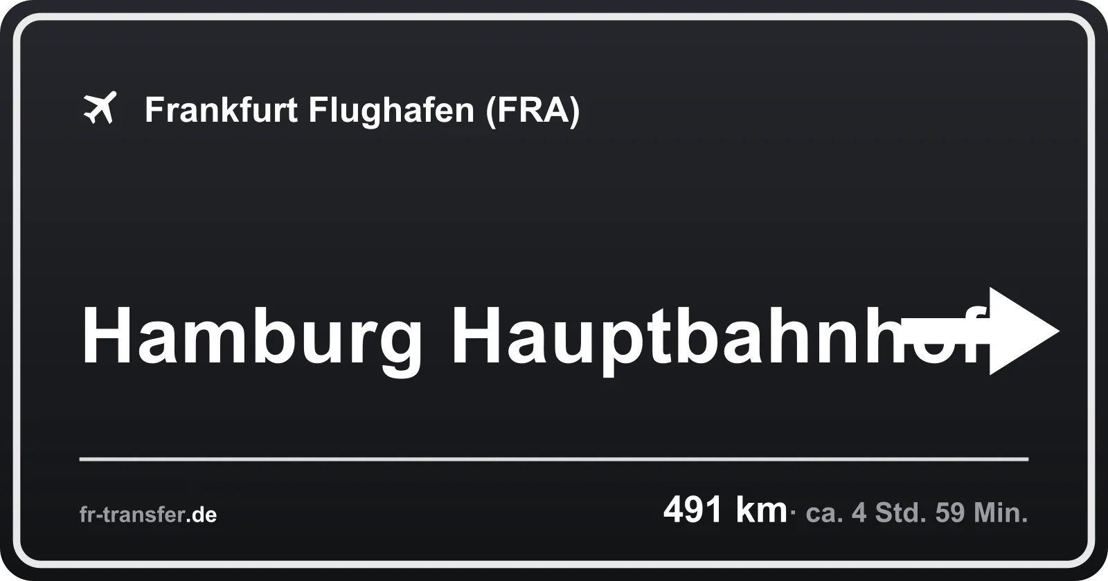 Streckenschild Hamburg Hauptbahnhof – Flughafen Frankfurt