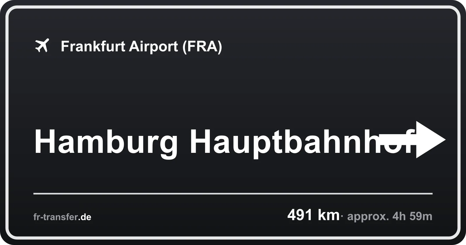 Route sign Hamburg Hauptbahnhof – Frankfurt Airport