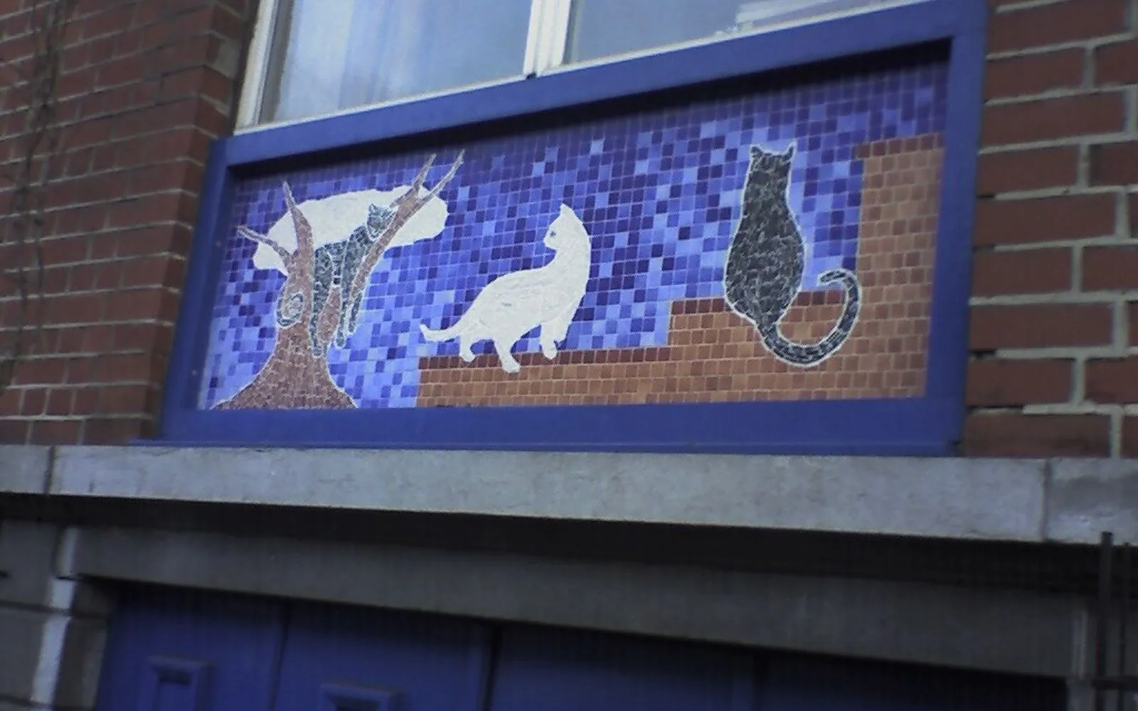 Cat mosaic on house façade, Brussels, Belgium, no. 1