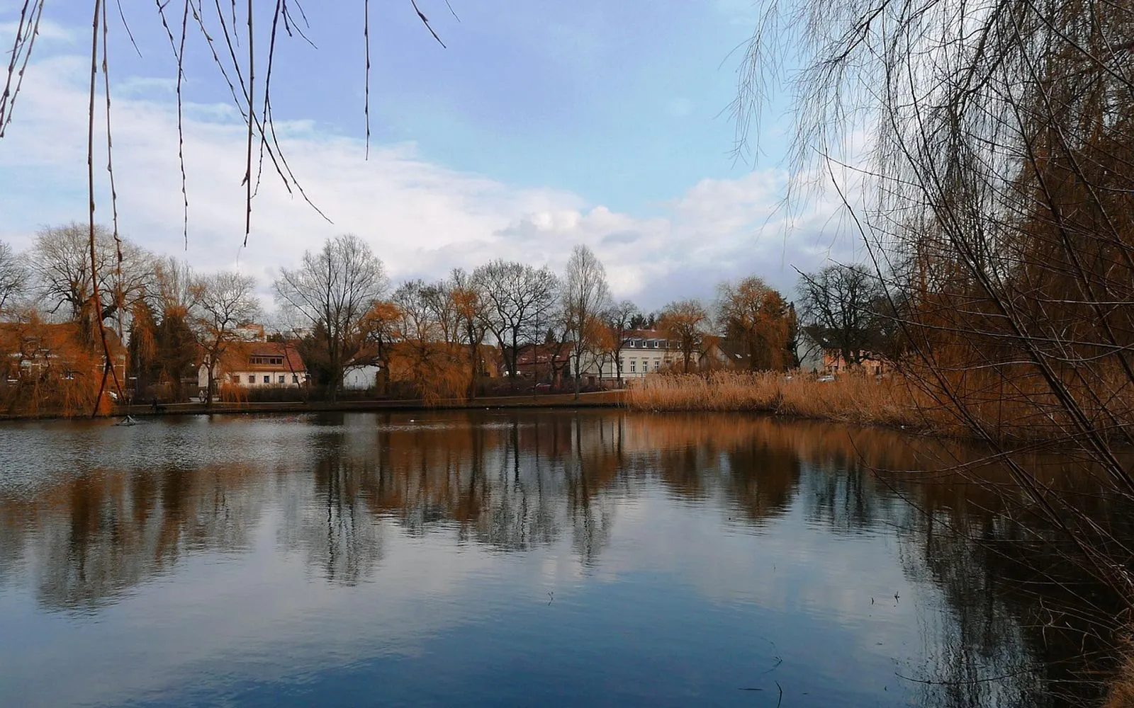 berlin-lichtenrade, germany, lake, pond, water, fall, autumn, reflections, nature, outside, sky, clouds