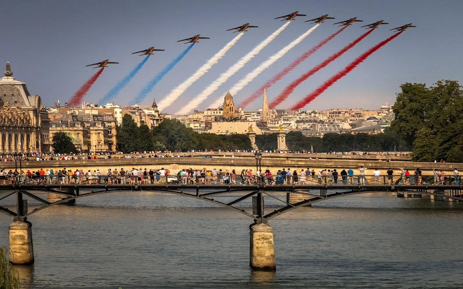 paris, nature, festival, france, july 14th, sky, pont des arts, planes