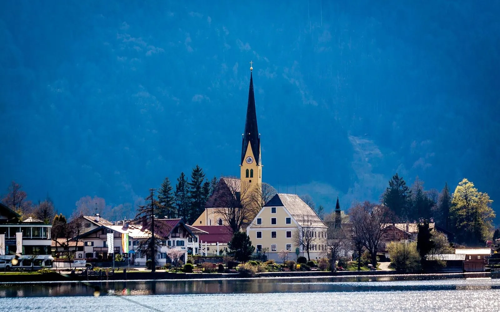 lake, alps, nature, tegernsee, rottach-egern, church, water, reflection, upper bavaria, germany