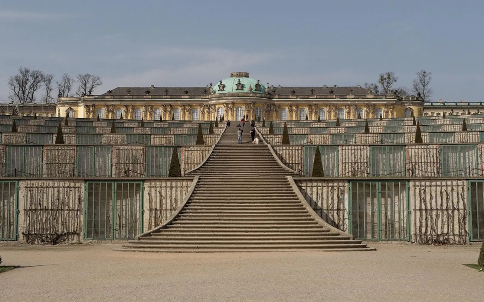 architecture, nature, garden, terrace, schloss, palace, potsdam, sanssouci, geometry, symmetry