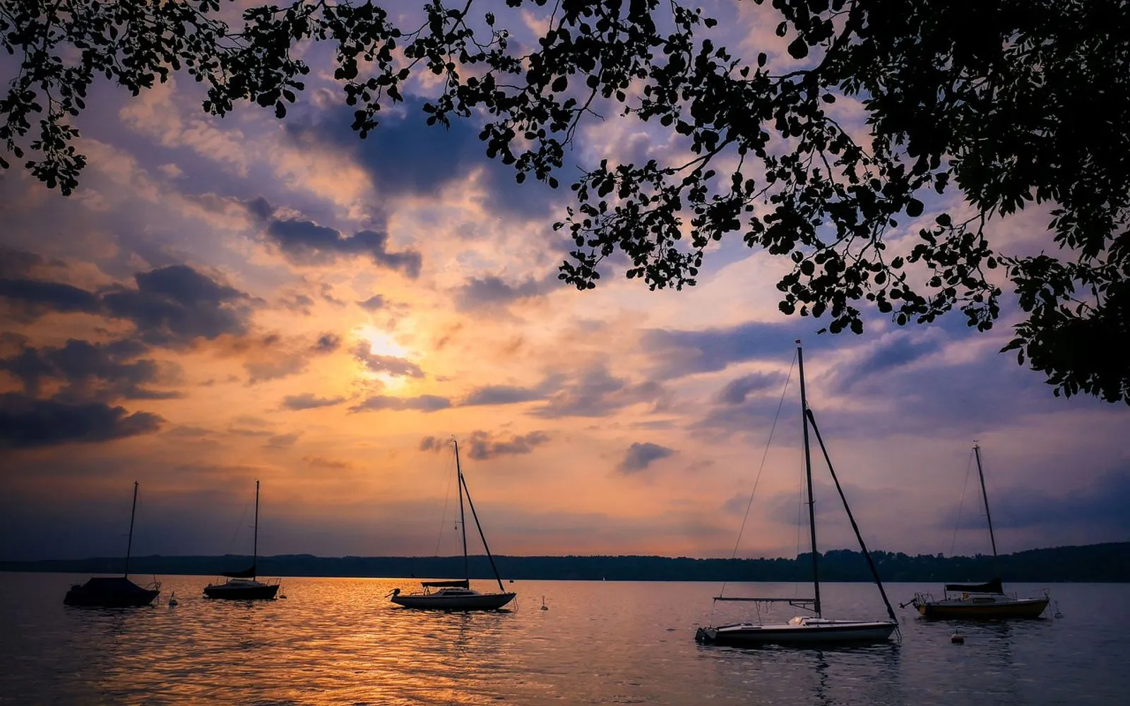 lake starnberg, germany, sunset, lake, nature, sailboats, dusk